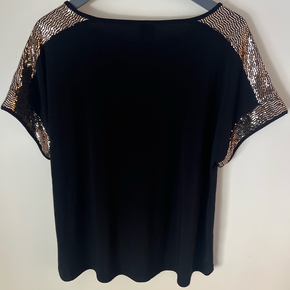 Anne Klein Black Top with Sequin Sleeves